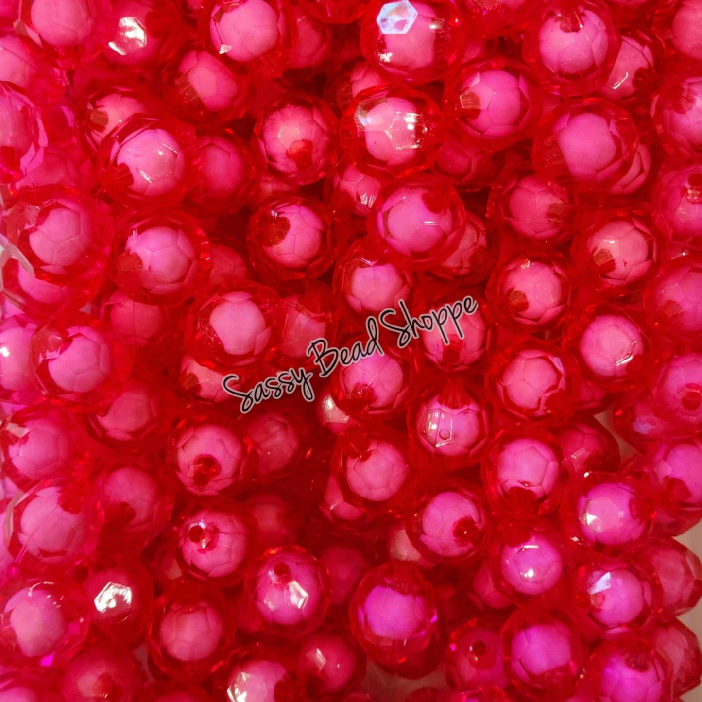 20MM Hot Pink White Fauceted Beads