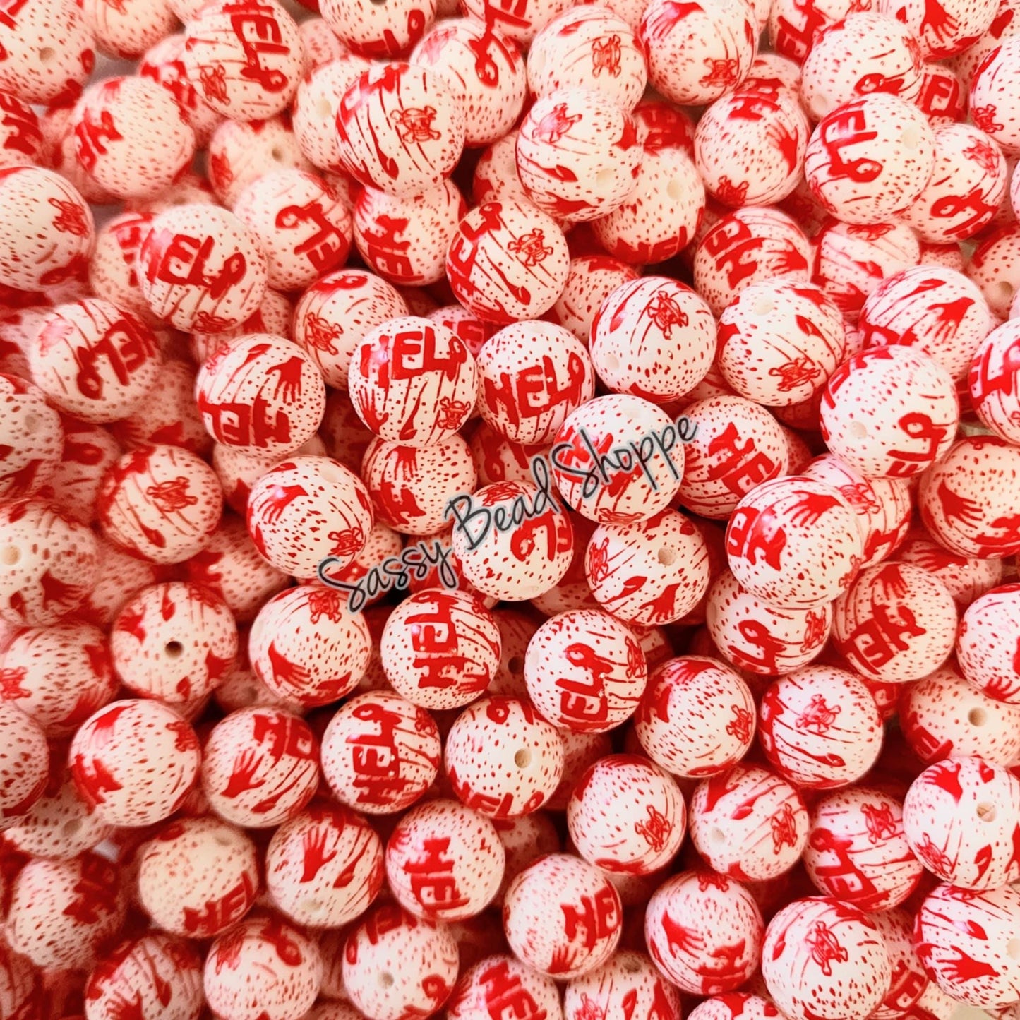 15mm Help Splatter Silicone Beads