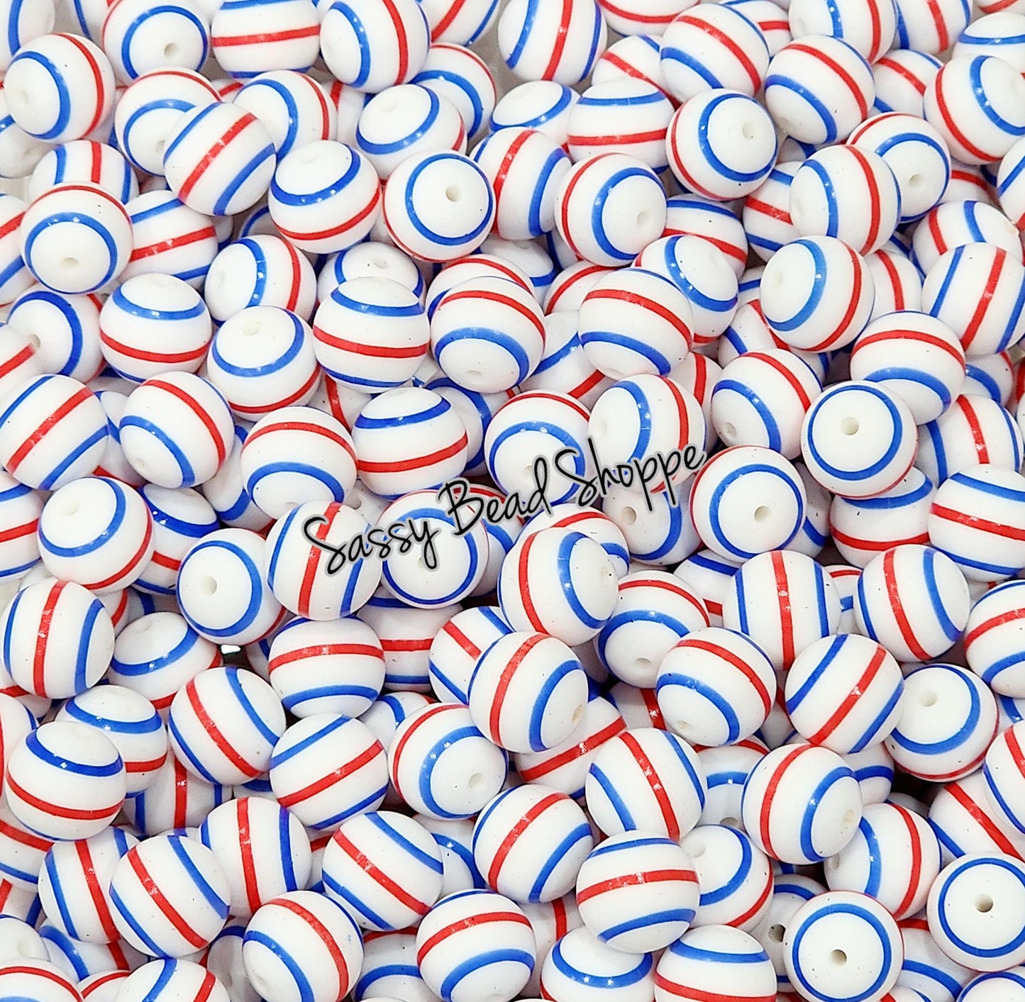 15mm Red & Blue Stripes Silicone Beads - Sassy Bead Shoppe