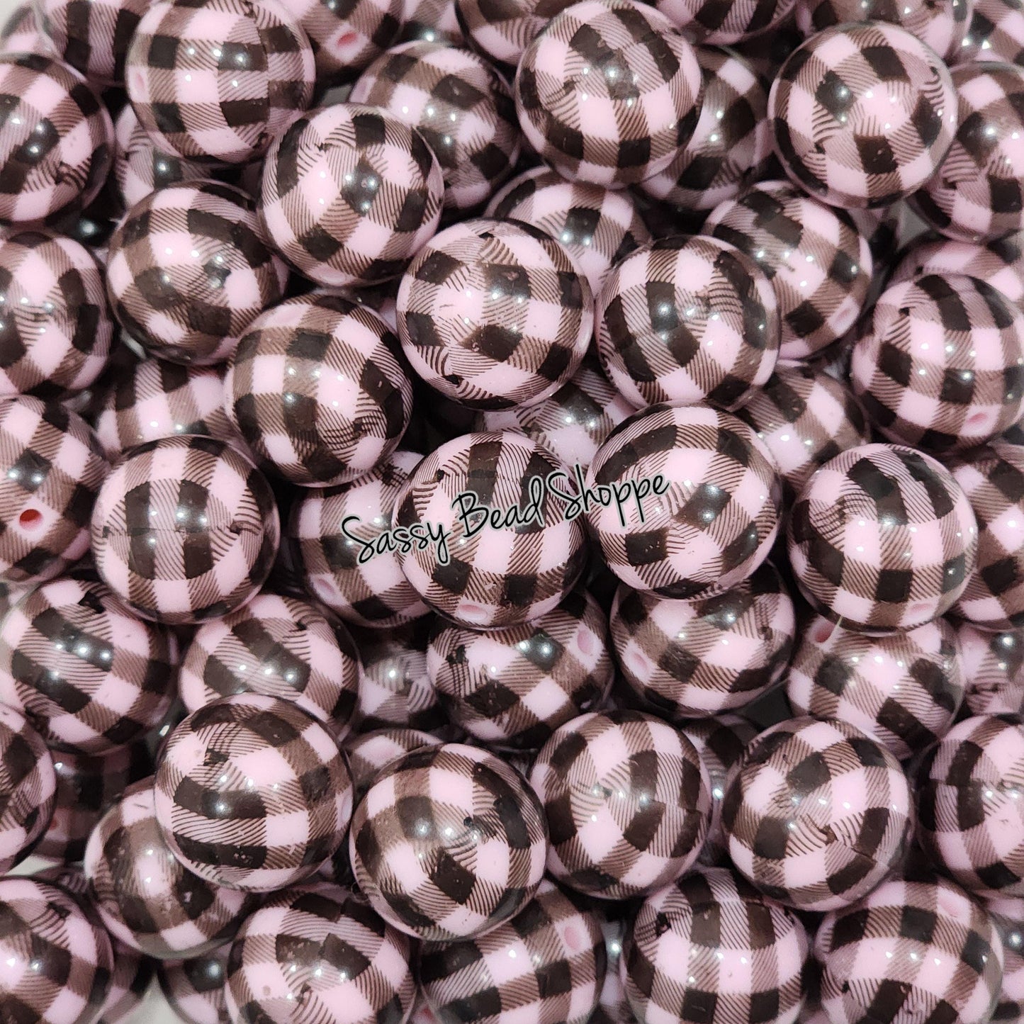 20MM Light Pink Black Plaid Beads