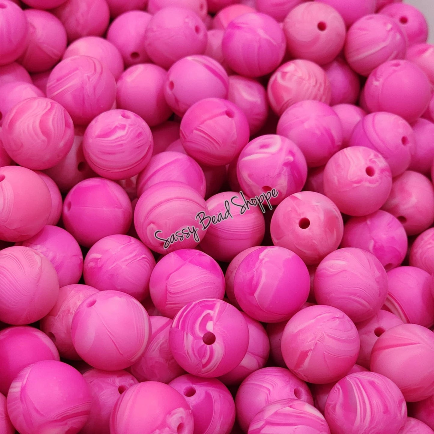 15mm Fuschia Marble Silicone Beads