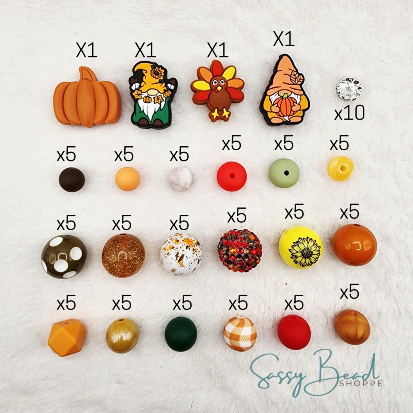 Chillin In Autumn Bead Kit ~ 107 Piece Thanksgiving Silicone Beads for DIY Crafts, Fall Jewelry Making, Tumbler Charm & Keychain Projects