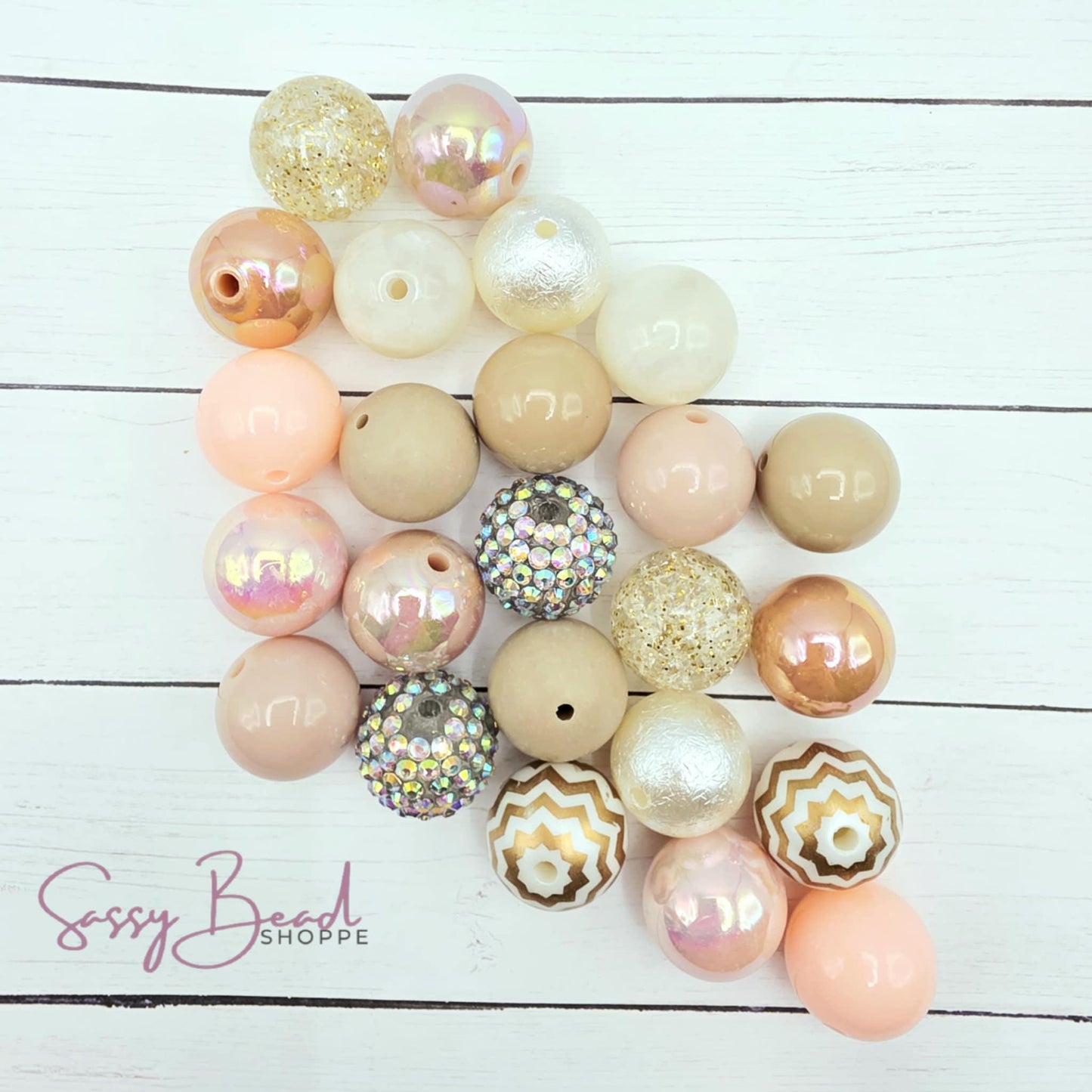 20mm Acrylic bead mix styled flat lay showing beads you will receive, for all your creative craft projects