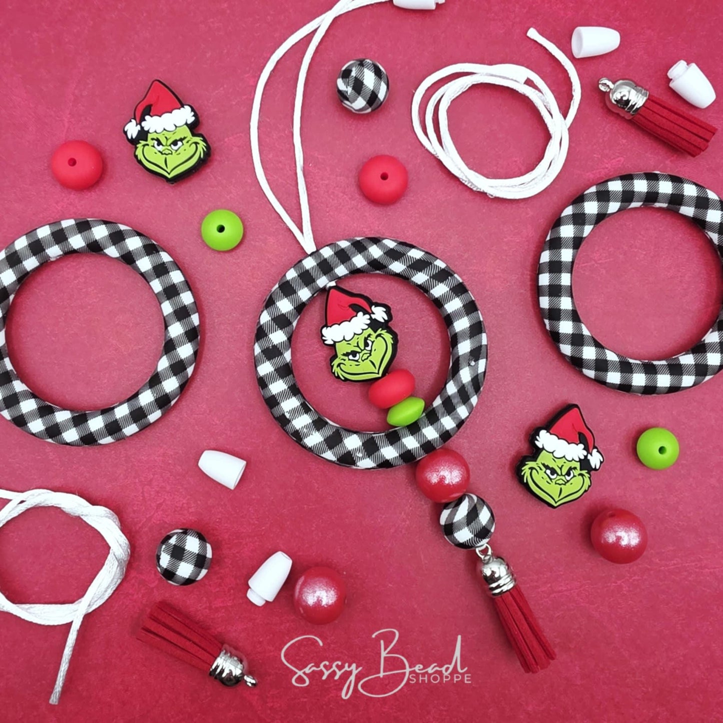 Grumpy Green DIY Car Charm with a fun mix of Christmas beads - Green Guy Focal â plus accent beads