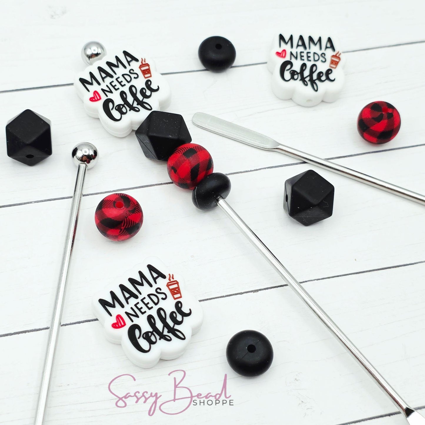 Coffee Mama Stir Stick DIY Kit ~ Mama Needs Coffee Bead with Heart, Coffee Lover Gift, Handmade Drink Accessory, DIY Holiday Craft, Mom Gift