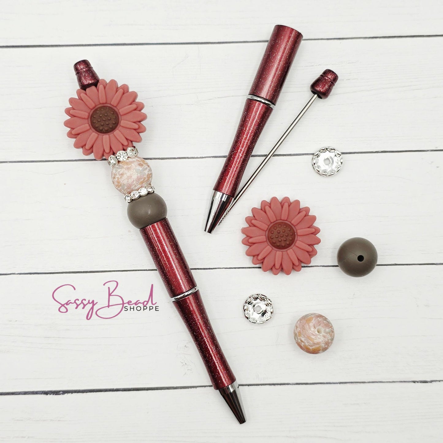 Vintage Bloom beadable pen kit with flower focal beads — plus accent beads