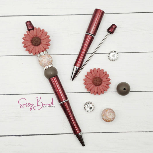 Vintage Bloom beadable pen kit with flower focal beads — plus accent beads