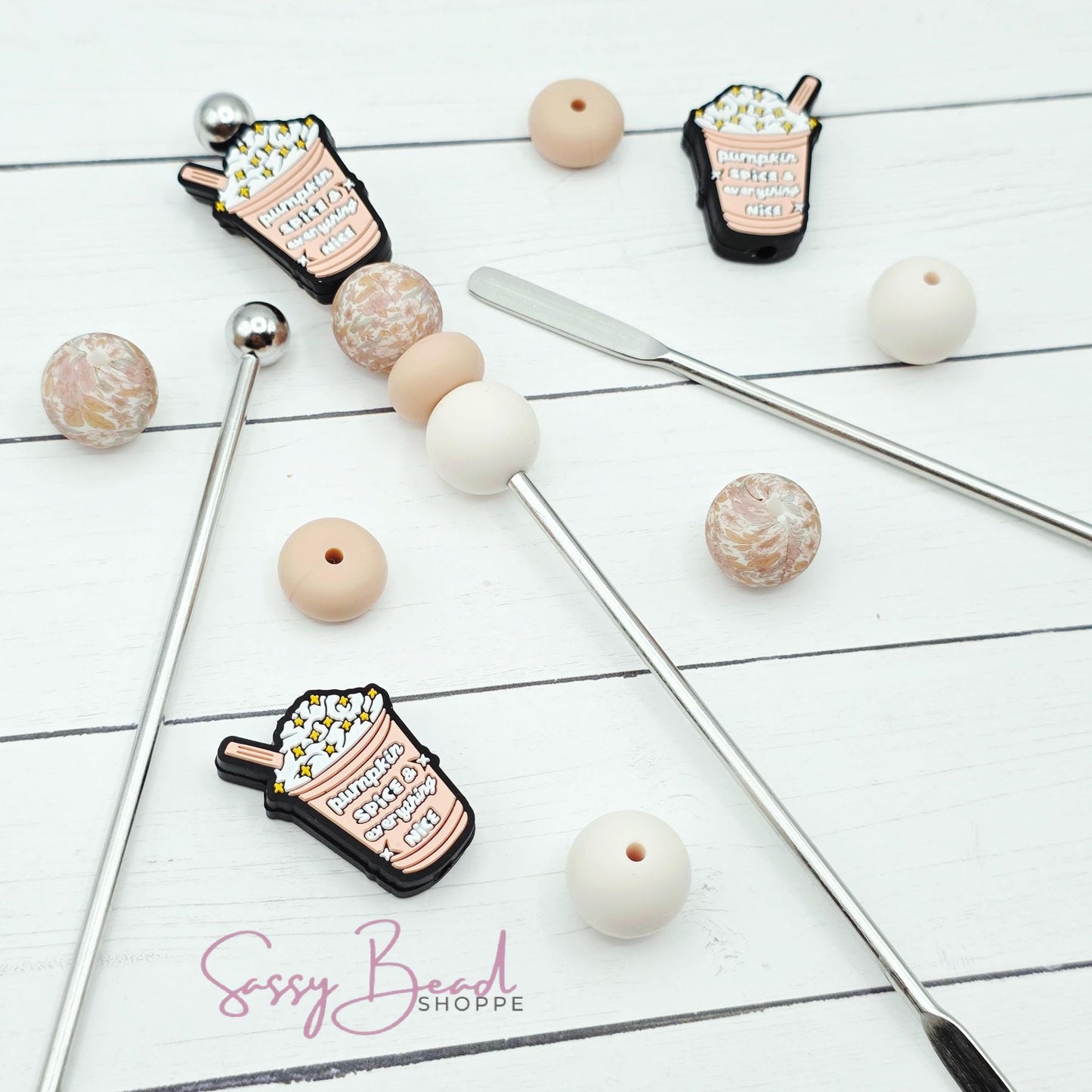 Pumpkin Spice DIY Stir Stick with a fun mix of Ice Coffee beads - Pumpkin Spice ice coffee with whip cream — plus accent beads