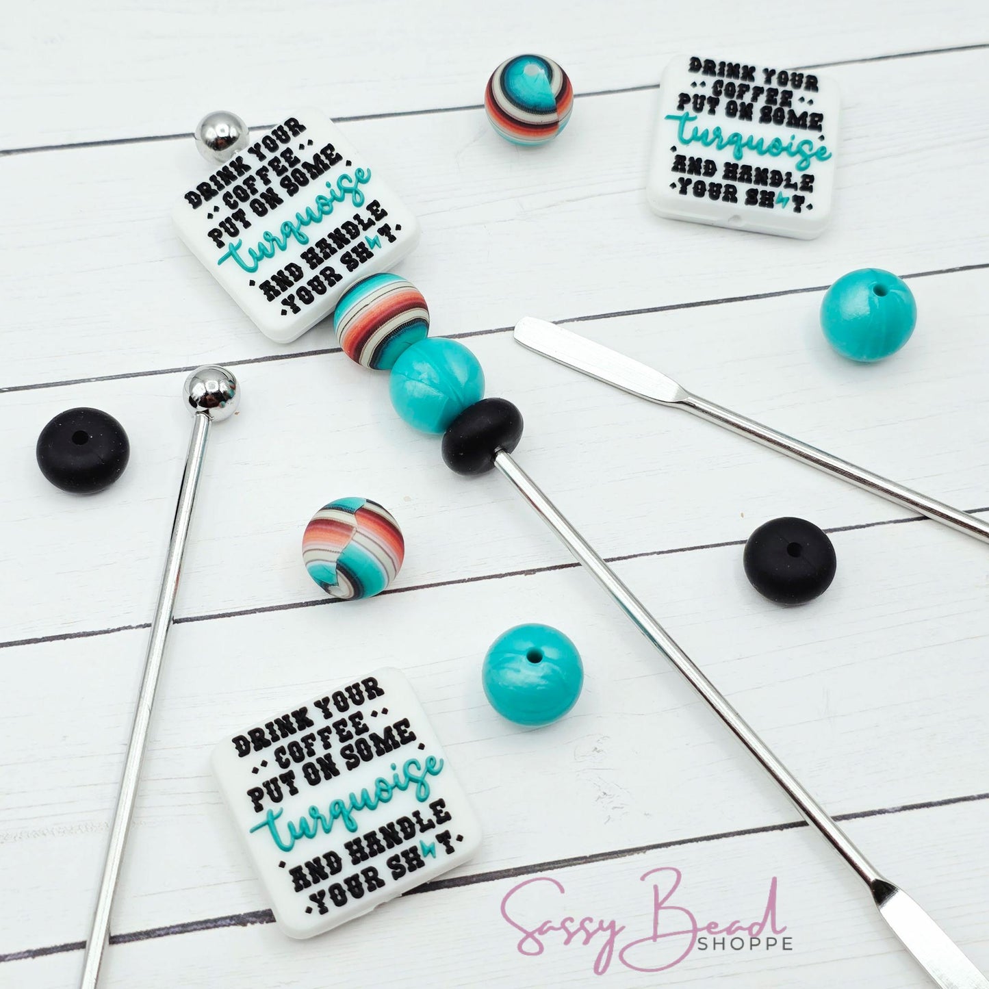 Turquoise & Coffee Vibes Stir Stick DIY Kit ~ Funny Western Coffee Accessory, Sassy Beaded Stirrer, Gift for Coffee Lovers and Cowgirls