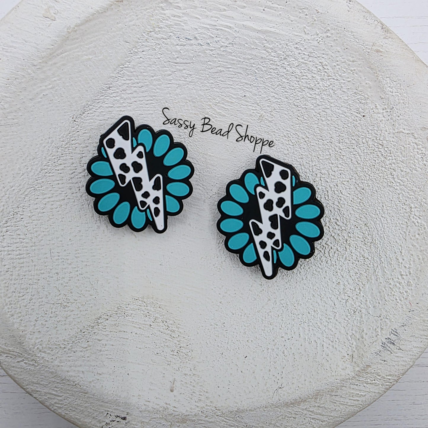 Turquoise Lightning Gem Silicone Bead, Focal Bead for Beadable Pens, DIY Keychains, Wristlets, Car Charms, Jewelry Making, Craft Supplies