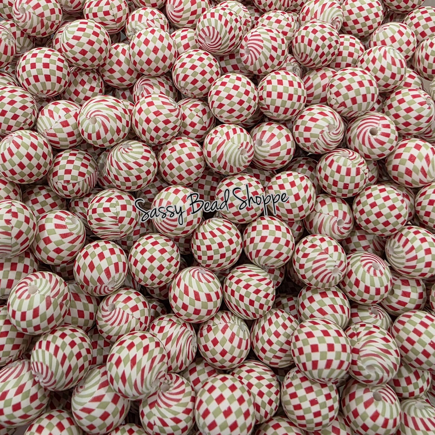 15mm Christmas Check Silicone Beads, Christmas Print Silicone Beads, Wholesale Silicone Beads, Round Loose Beads