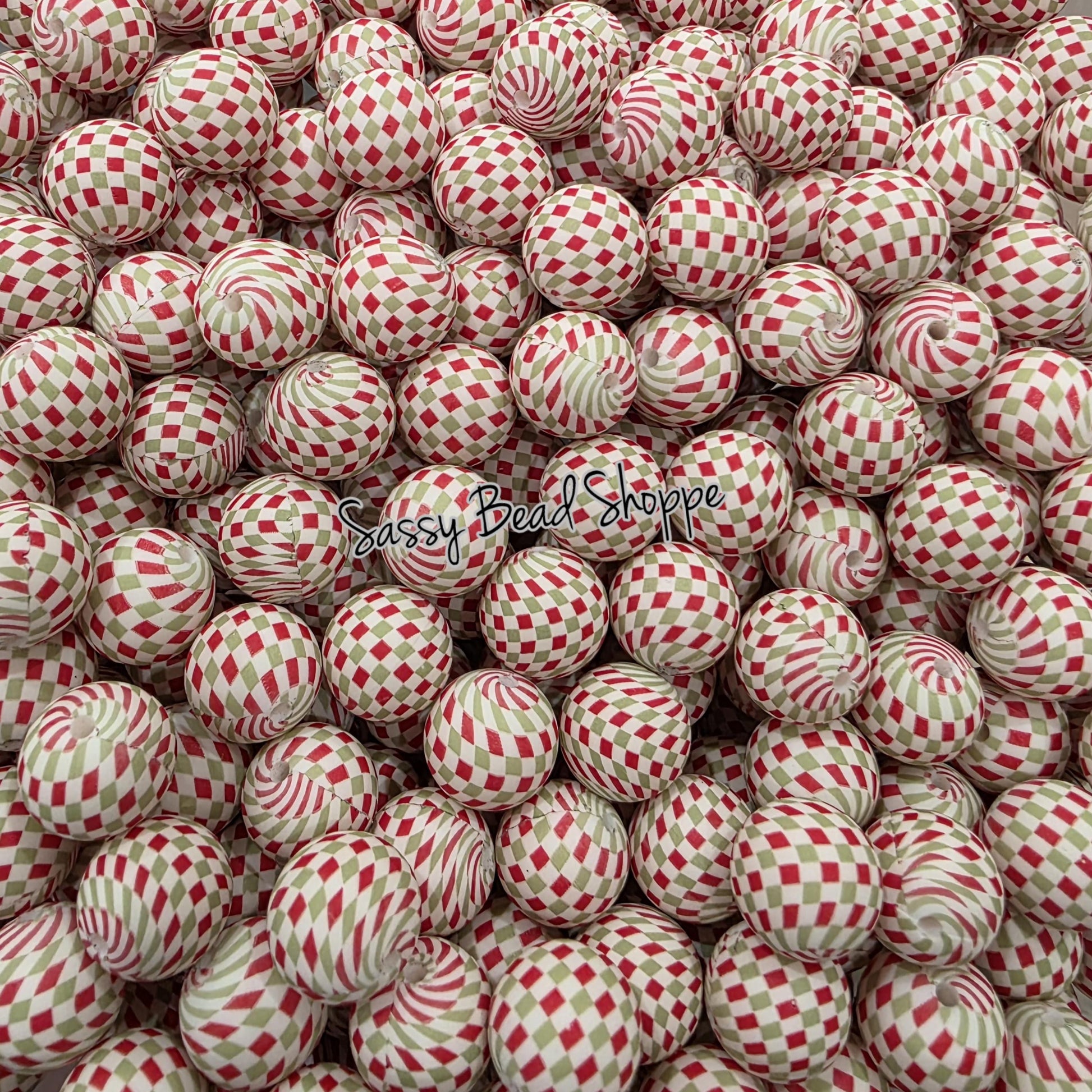 15mm Christmas Check Silicone Beads, Christmas Print Silicone Beads, Wholesale Silicone Beads, Round Loose Beads