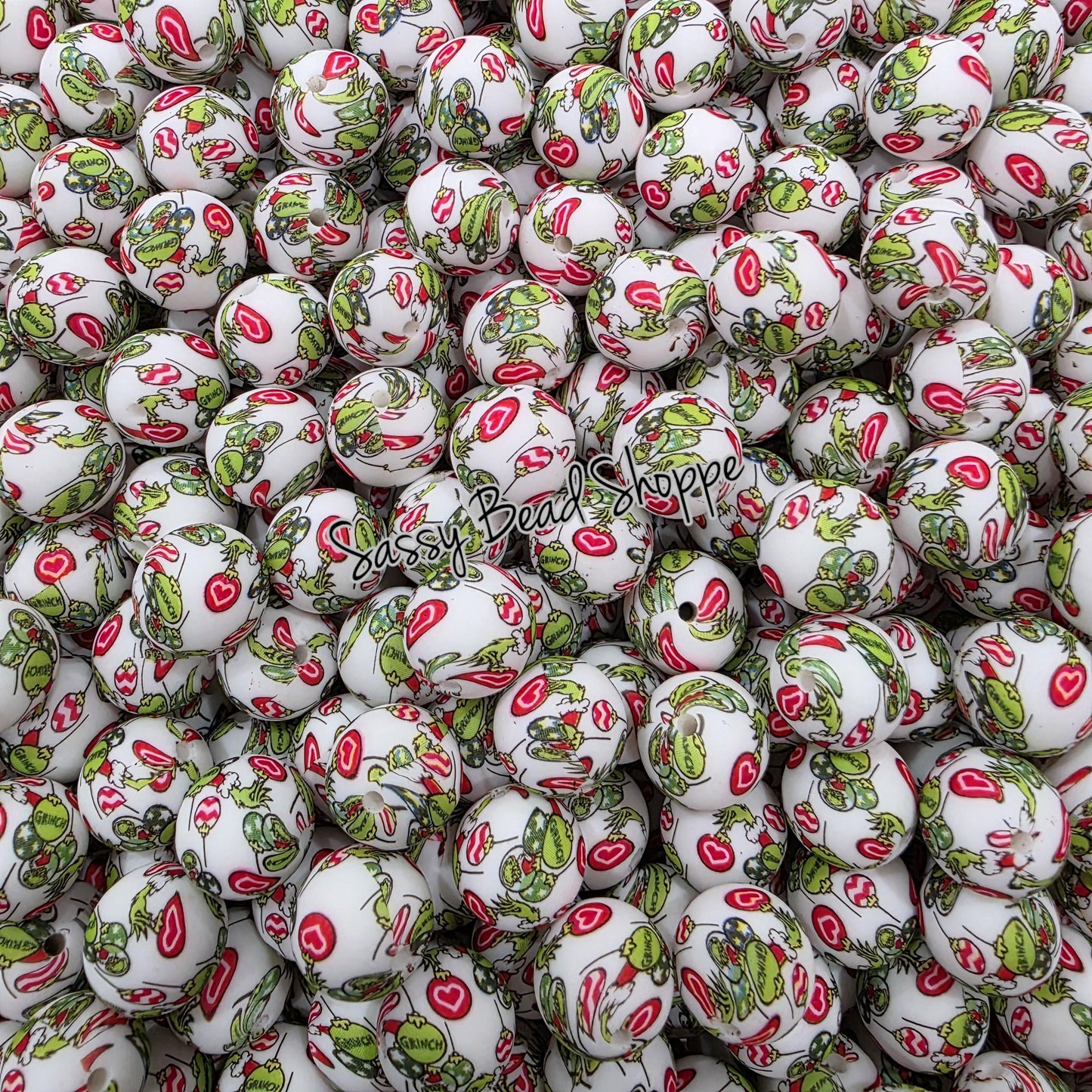 15mm Holiday Heist Silicone Beads, Christmas Print Silicone Beads, Wholesale Silicone Beads, Round Loose Beads