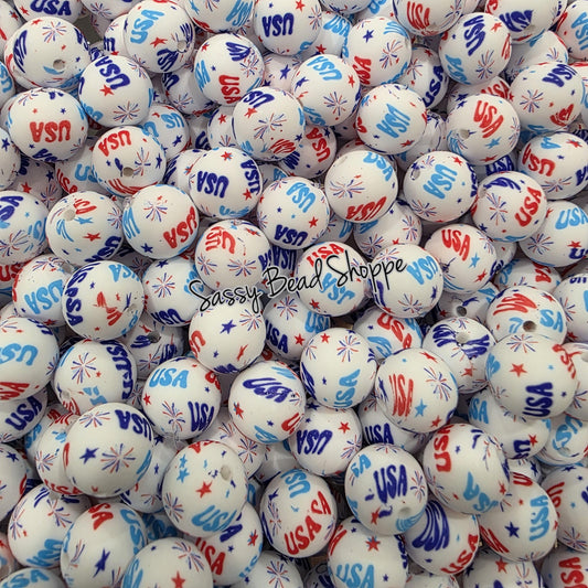 15mm USA Fireworks Silicone Beads