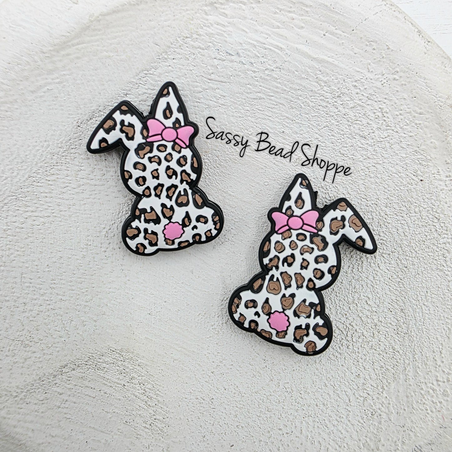 Leopard Bunny Focal Bead, Brown Animal Print Bead for Spring DIY Keychains, Pens, Wristlets, Jewelry Making, Easter Crafts