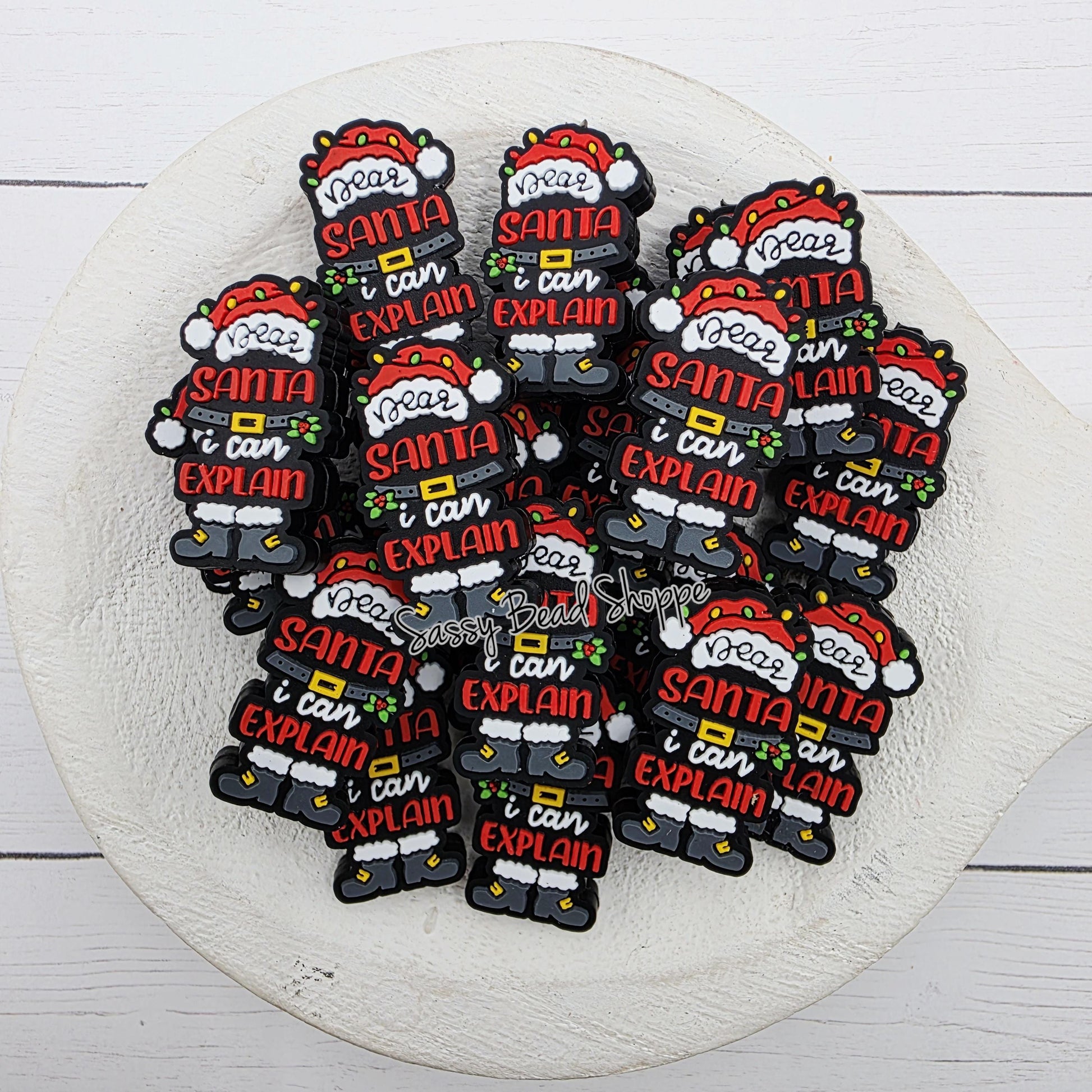 Dear Santa Focal Beads, Silicone Beads, Focal Beads, Beaded Pens, Focal Beads for Pens, Christmas Focal Beads, Wristlet, Keychains, Lanyard