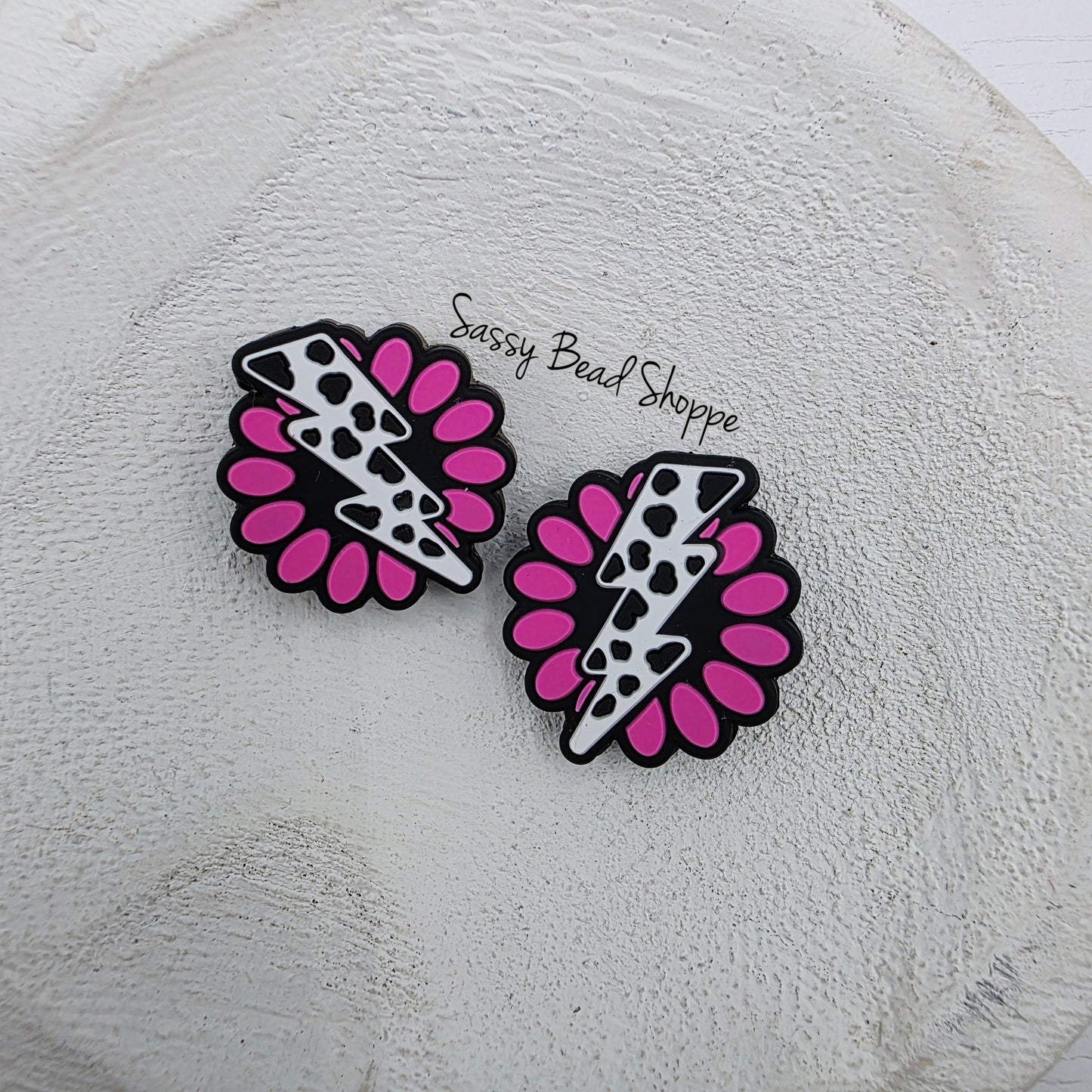 Pink Lightning Gem Silicone Bead, Focal Bead for Beadable Pens, DIY Keychains, Wristlets, Car Charms, Jewelry Making, Craft Supplies