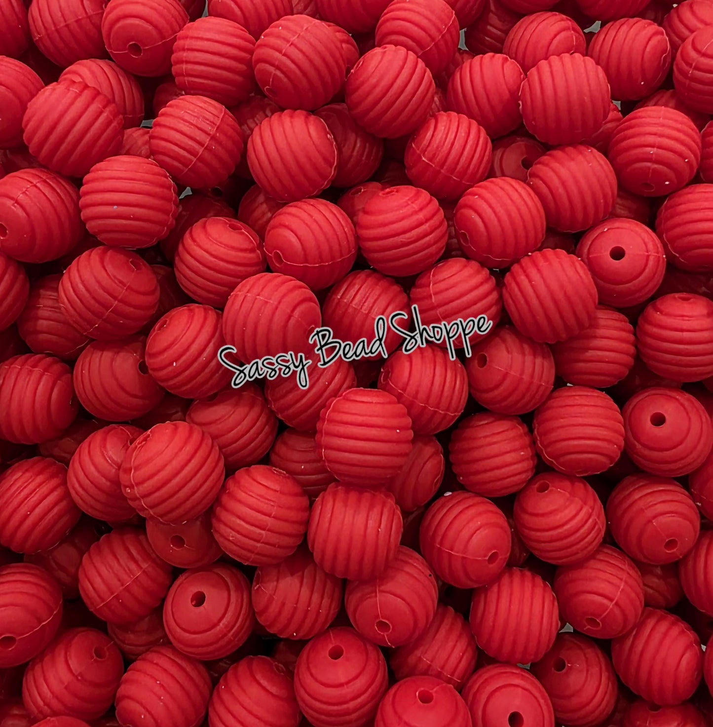 Apple Red Stripe 15mm Silicone Beads