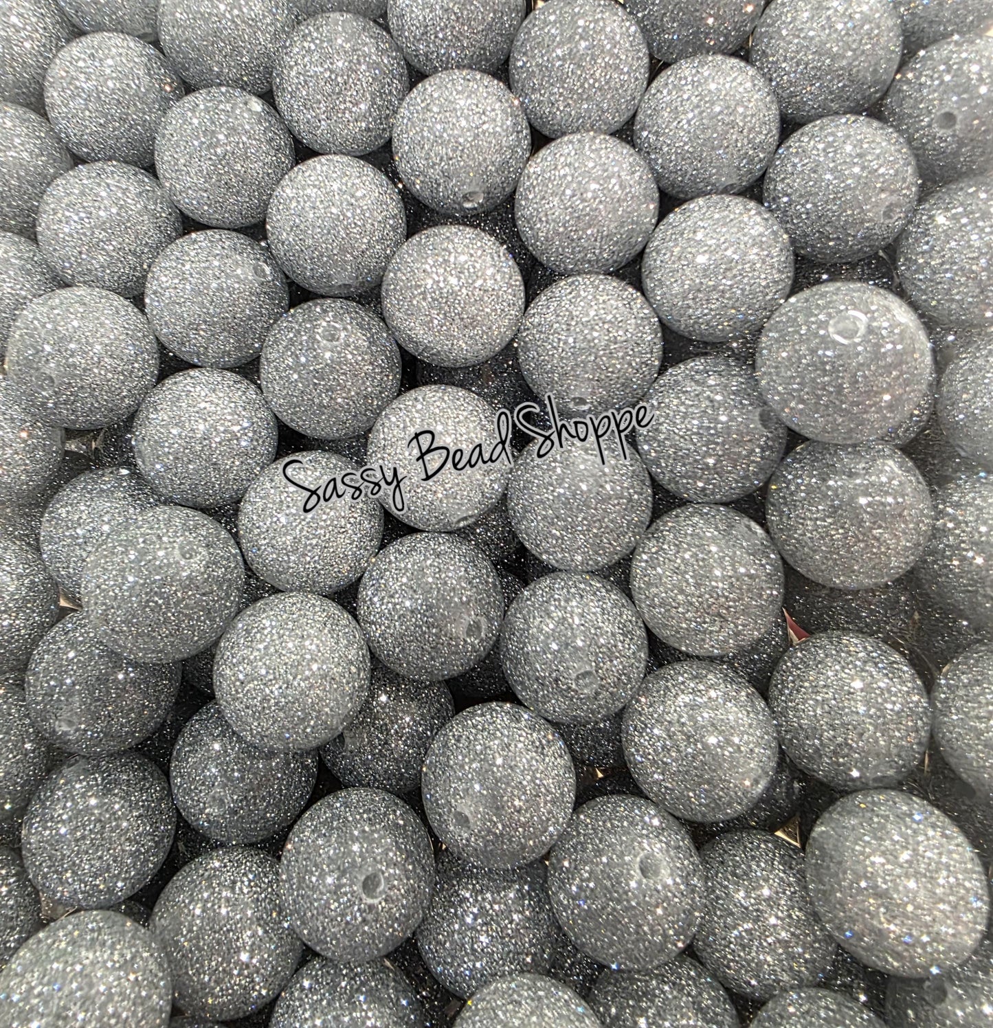 Silver Shimmer Chunky 20mm Acrylic Beads – Round Bubblegum Beads for Jewelry Making, DIY Pens, Car Charms, Bracelets