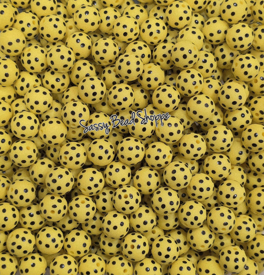 Yellow Polka Dot 15mm Silicone Beads, 10 count for Jewelry, Scribes, Craft Projects