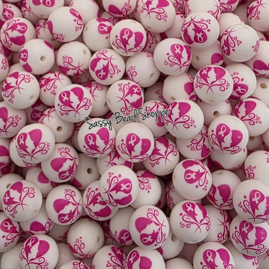 Love Hope 15mm Silicone Beads, 10 count Breast Cancer for Jewelry Making, Badge Reels, Pens, Scribes