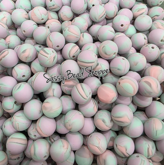 Mint & Blush Swirl 15mm Silicone Beads, 10 count for DIY Pen, Keychain, Necklace, Bracelets