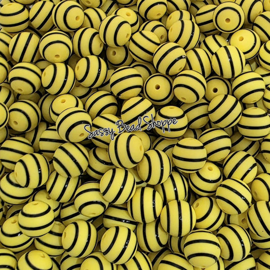 Yellow Stripe 15mm Silicone Beads, 10 count for Pens, Necklace, Bracelets & Keychains, DIY Crafts