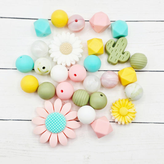 Desert Bloom Silicone Bead Mix ~ 15mm Set of 28 for Scribes & Keychains