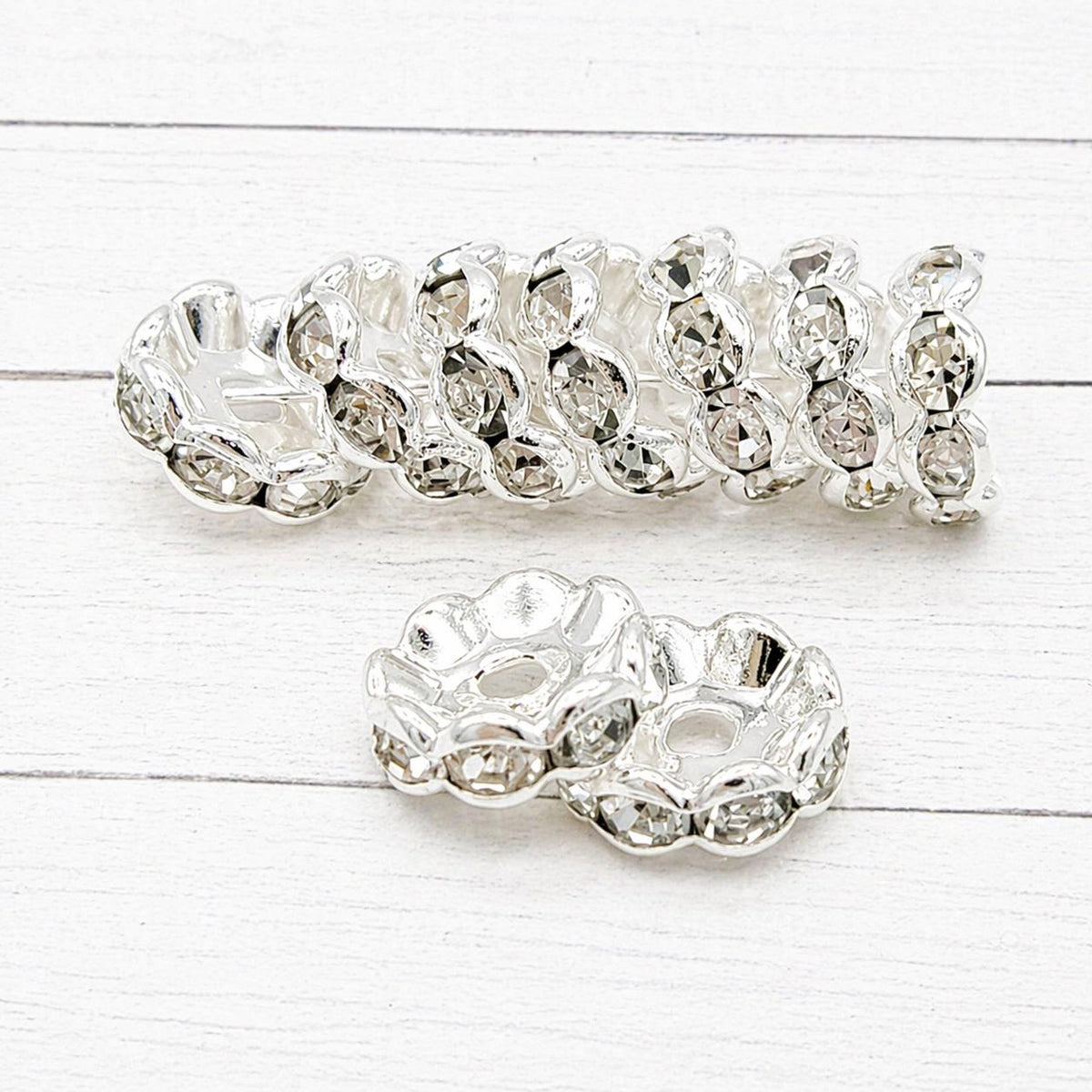 10mm Silver Rhinestone Spacers