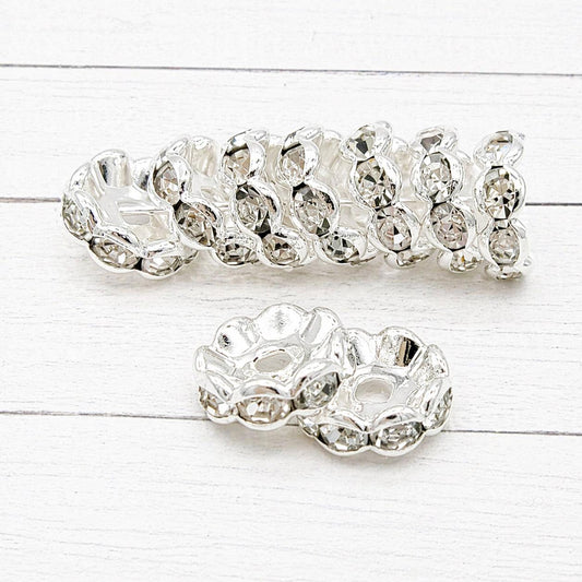 10mm Silver Rhinestone Spacers