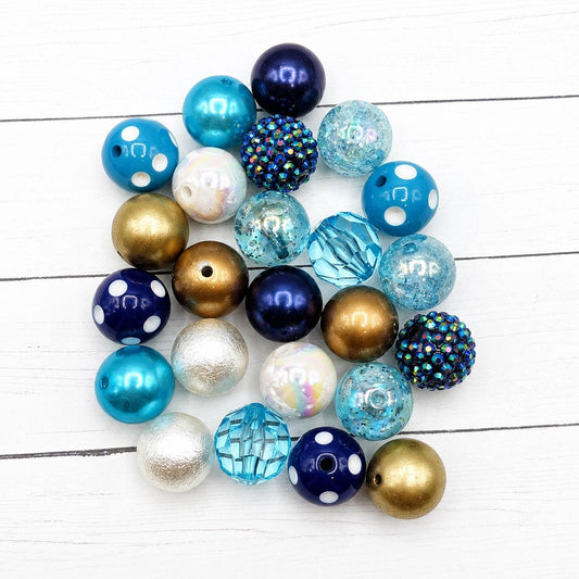 Winter Luxe Acrylic Bead Mix, 24 Count, 20mm Acrylic Beads, Blue & Gold