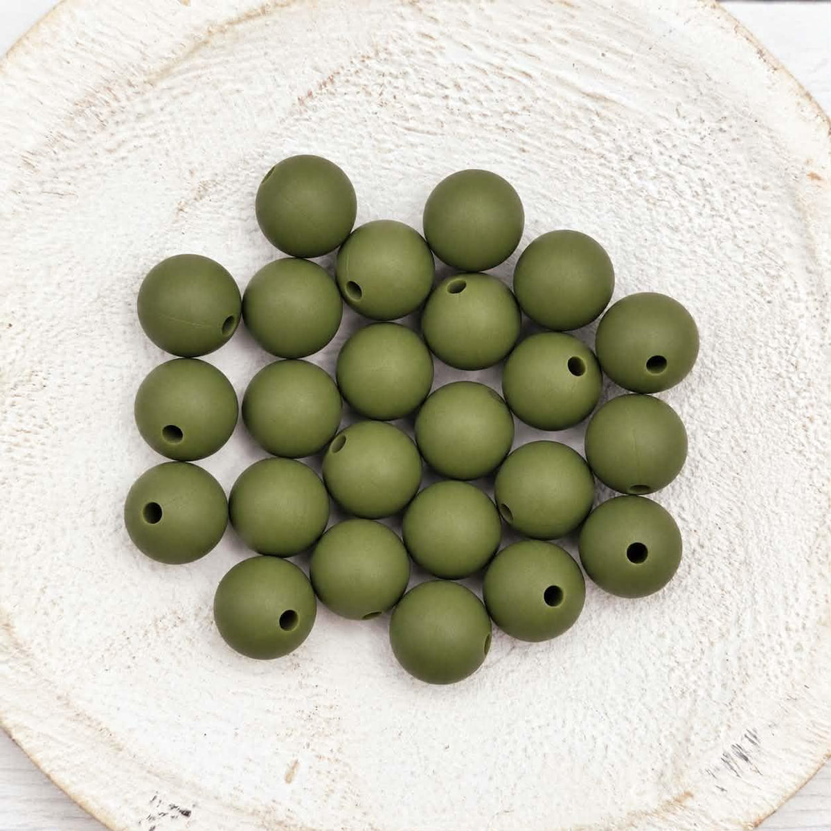 Army Green 12mm Silicone Beads, 20 Count