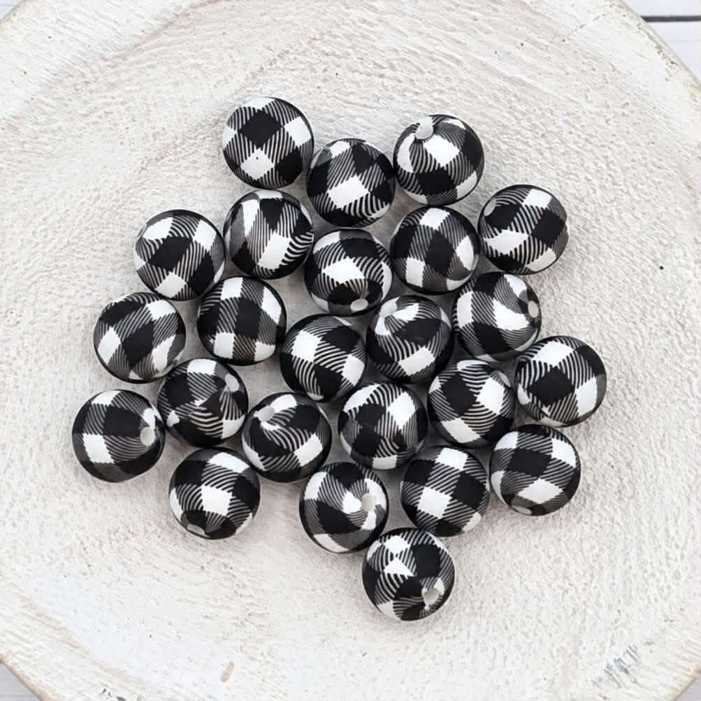 Plaid 12mm Silicone Beads