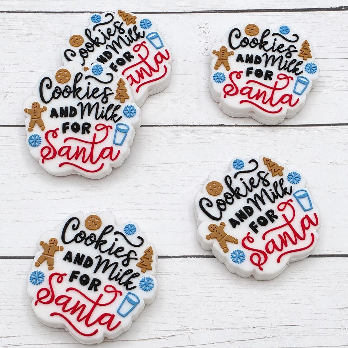 Cookies & Milk for Santa Silicone Focal Bead, 36x36mm, 1-3 Count