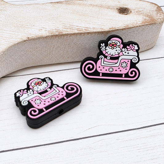 Pink Santa Sleigh Silicone Focal Bead, 1-3 Count