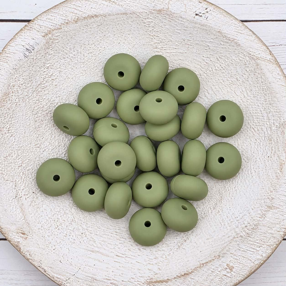 14mm Matcha Green Abacus Silicone Beads, 10 or 20 Count