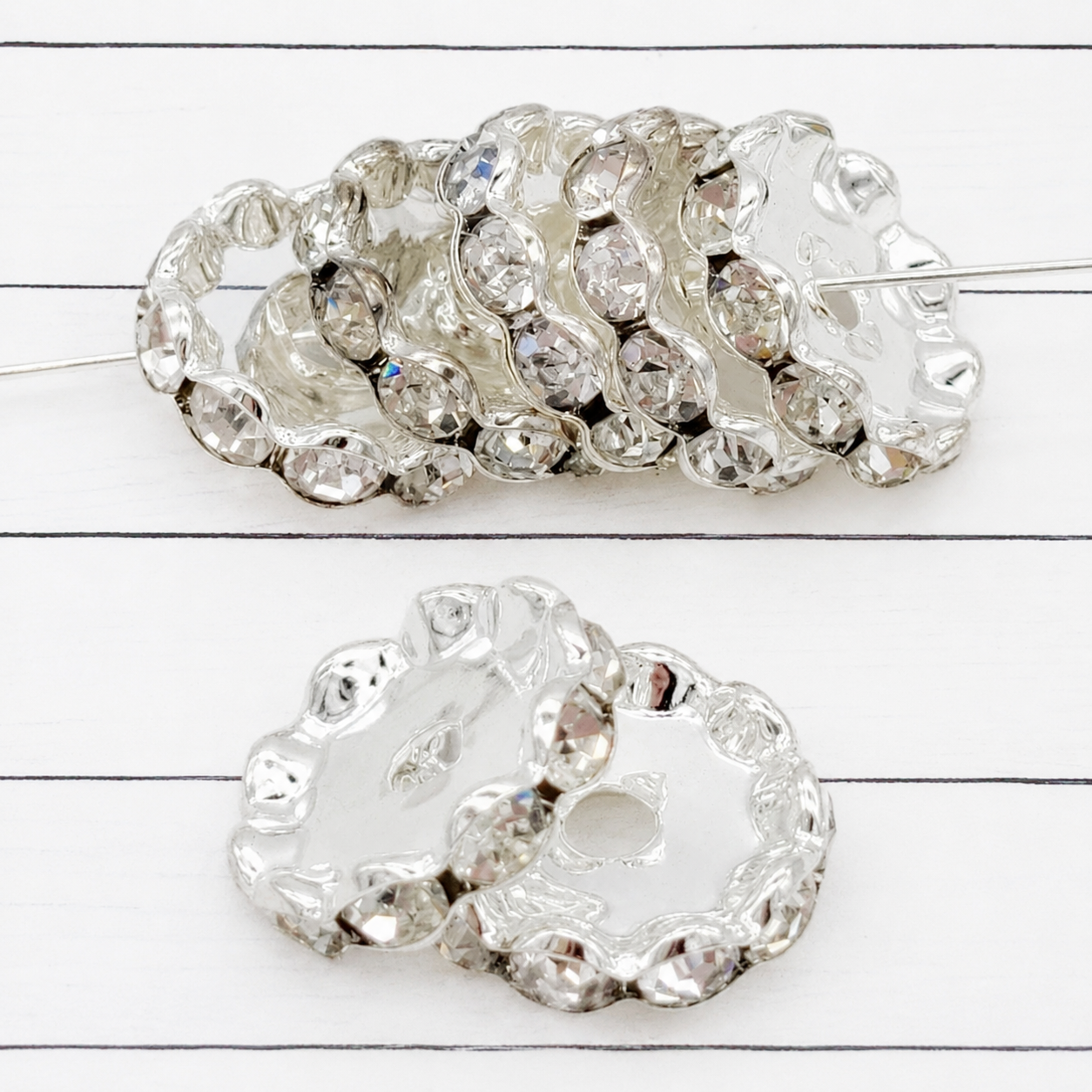 17mm Rhinestone Silver Spacers