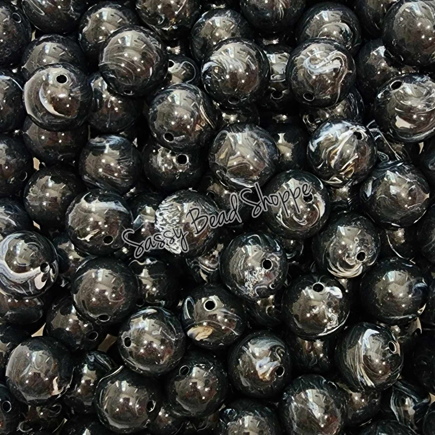 20MM Black Marble Beads - Sassy Bead Shoppe