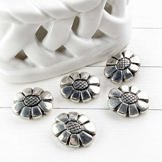 Flower Oval Metal Beads 20mm Silver Metalized Acrylic Beads