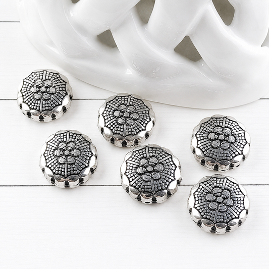 Double-Sided Flower 15mm Silver Metalized Acrylic Beads
