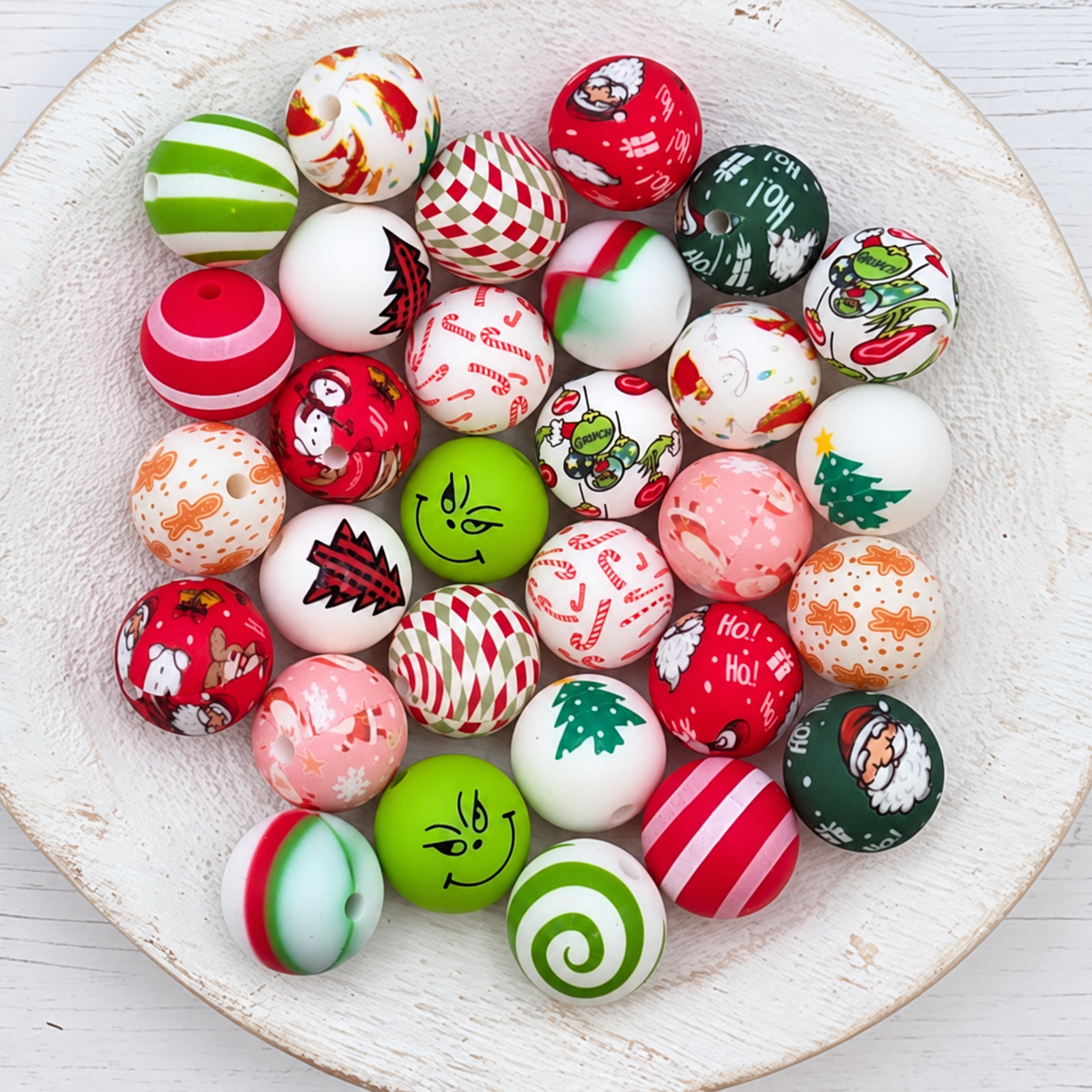 15mm Christmas Silicone Print Beads