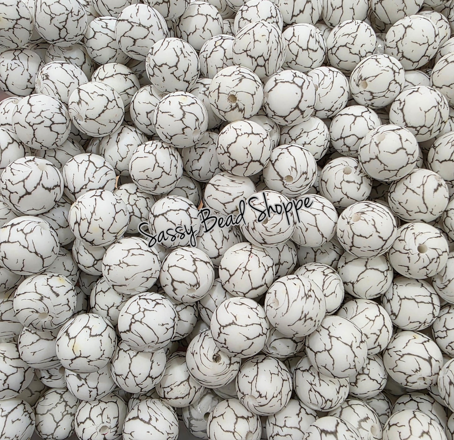 15mm White Crackle Silicone Beads