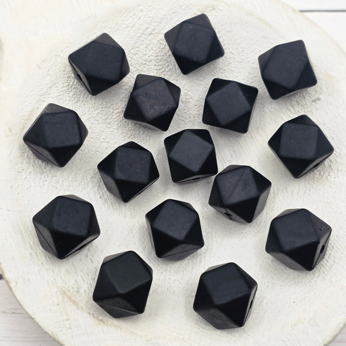 14mm Black Hexagon Beads