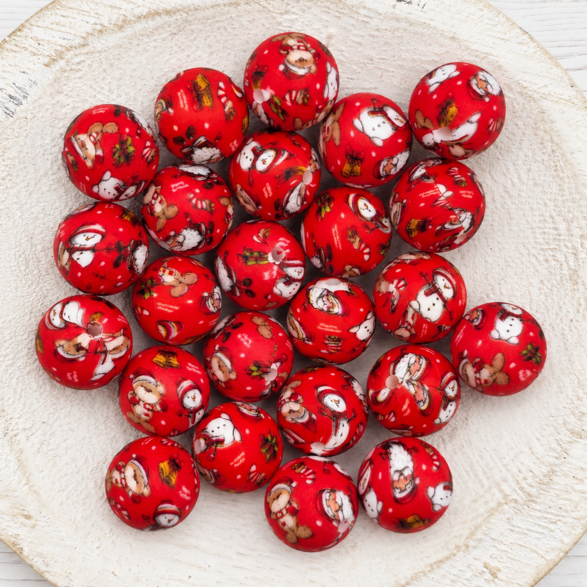 15mm Christmas Silicone Print Beads