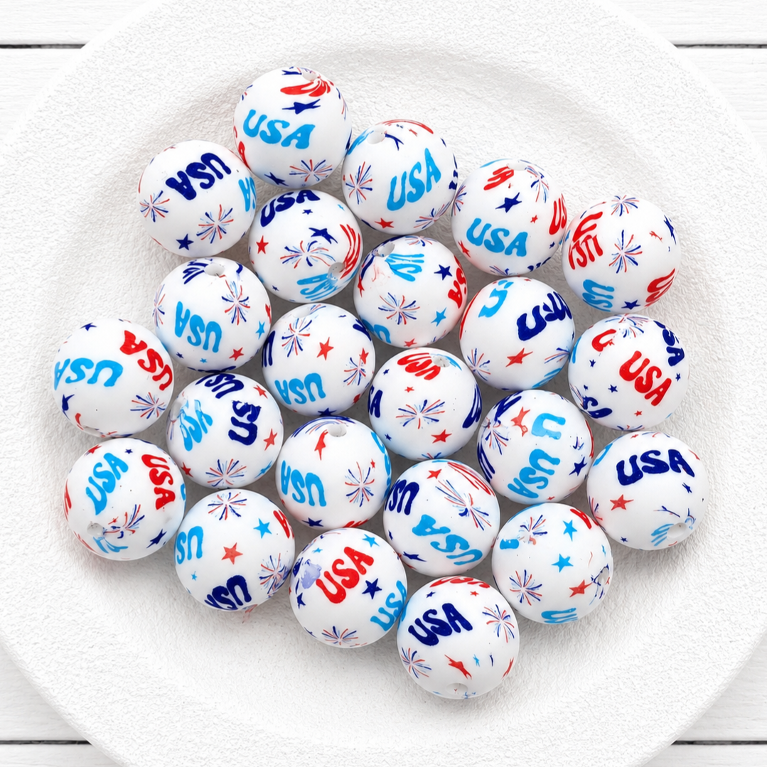 15mm USA Fireworks Beads