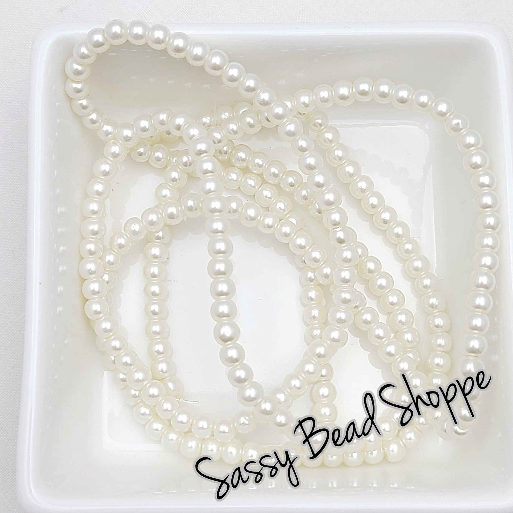 4mm Antique White Pearl Glass Beads - Sassy Bead Shoppe