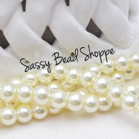 6mm Light Yellow Pearl Glass Beads - Sassy Bead Shoppe
