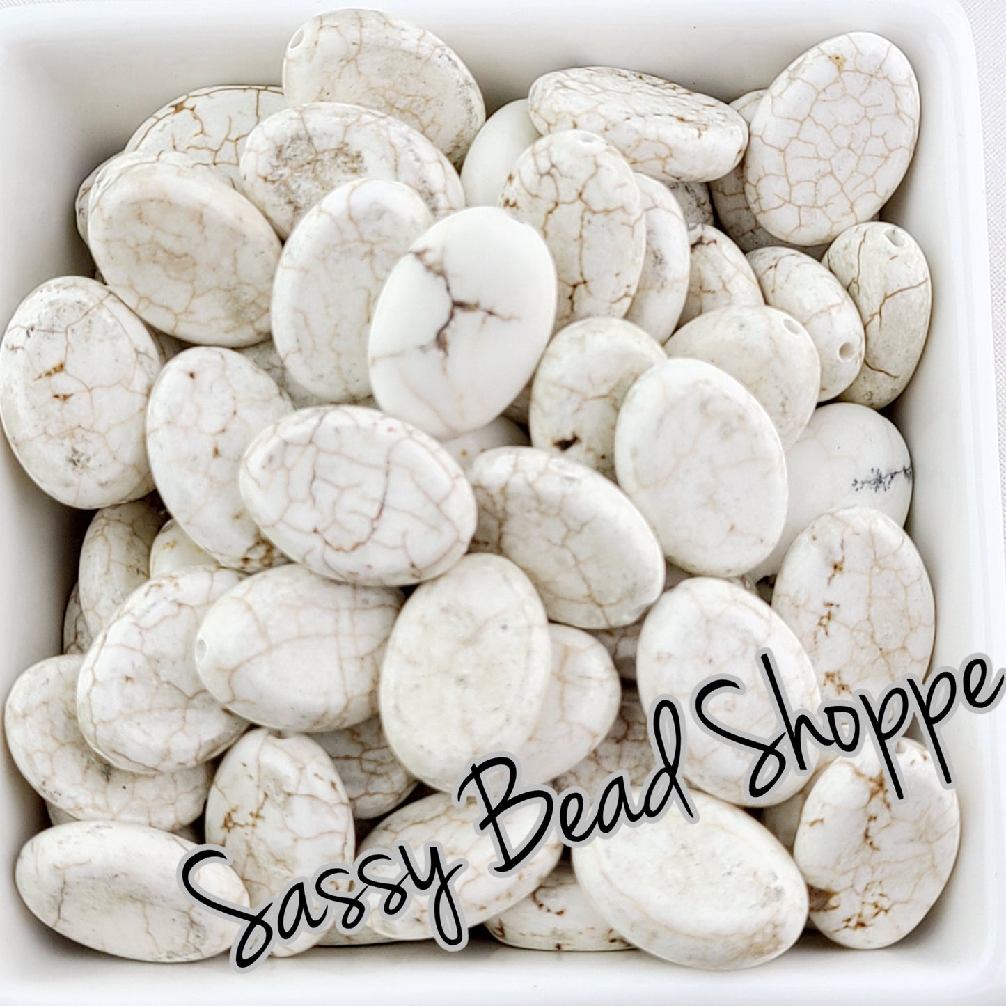 Marbled White Stone Beads 18mm x 13mm - Sassy Bead Shoppe