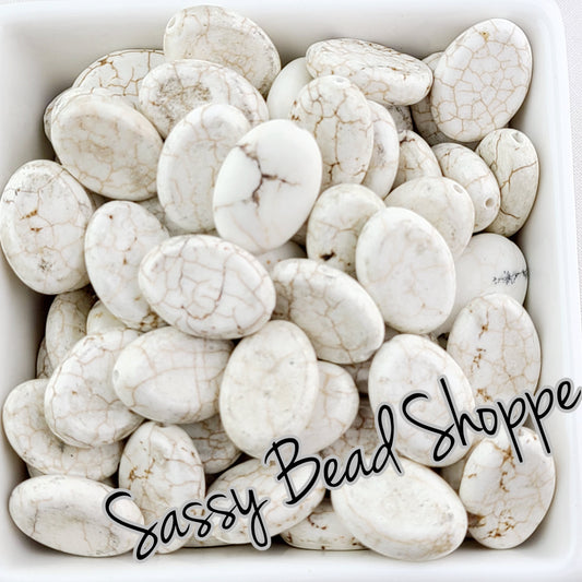 Marbled White Stone Beads 18mm x 13mm - Sassy Bead Shoppe