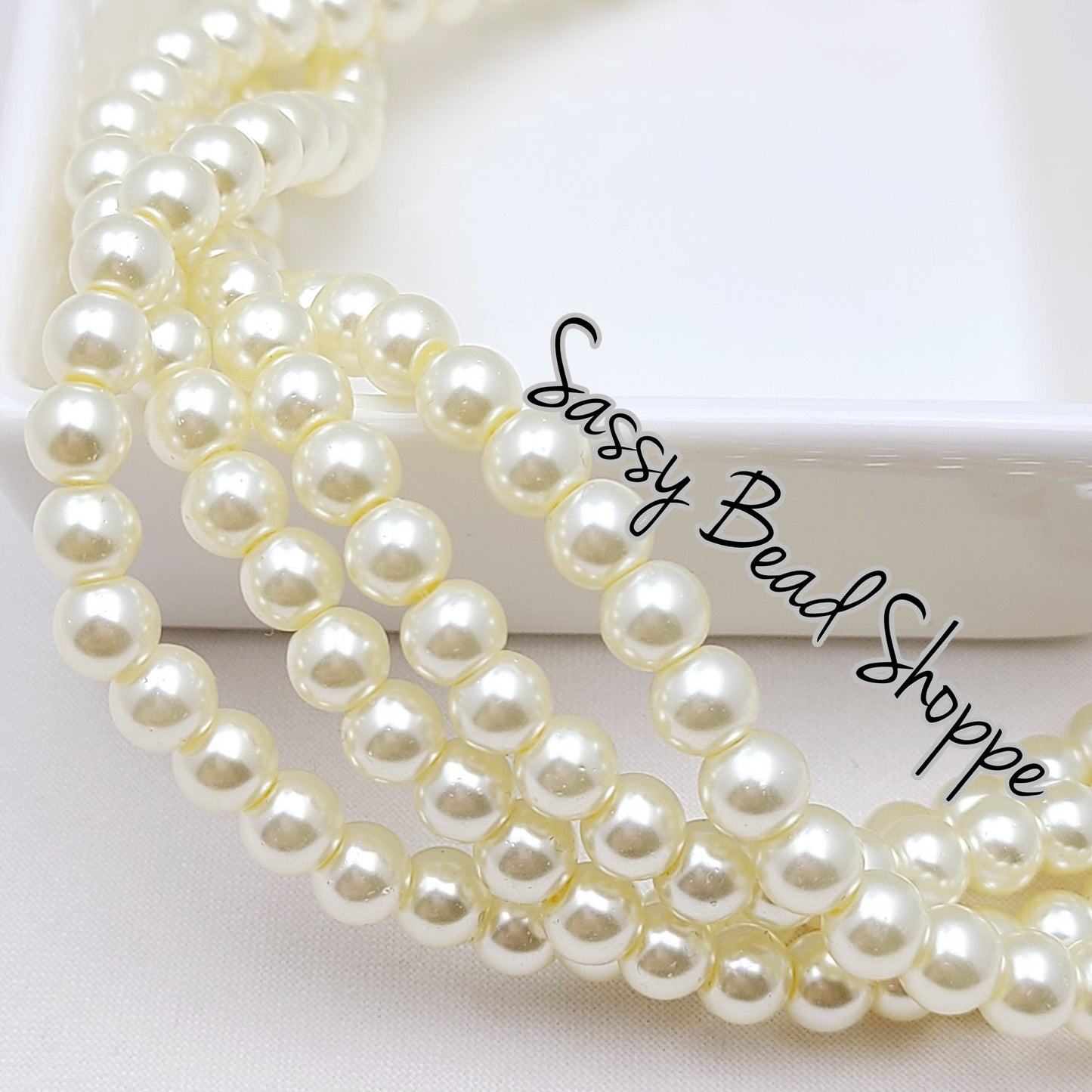 6mm Light Yellow Pearl Glass Beads - Sassy Bead Shoppe